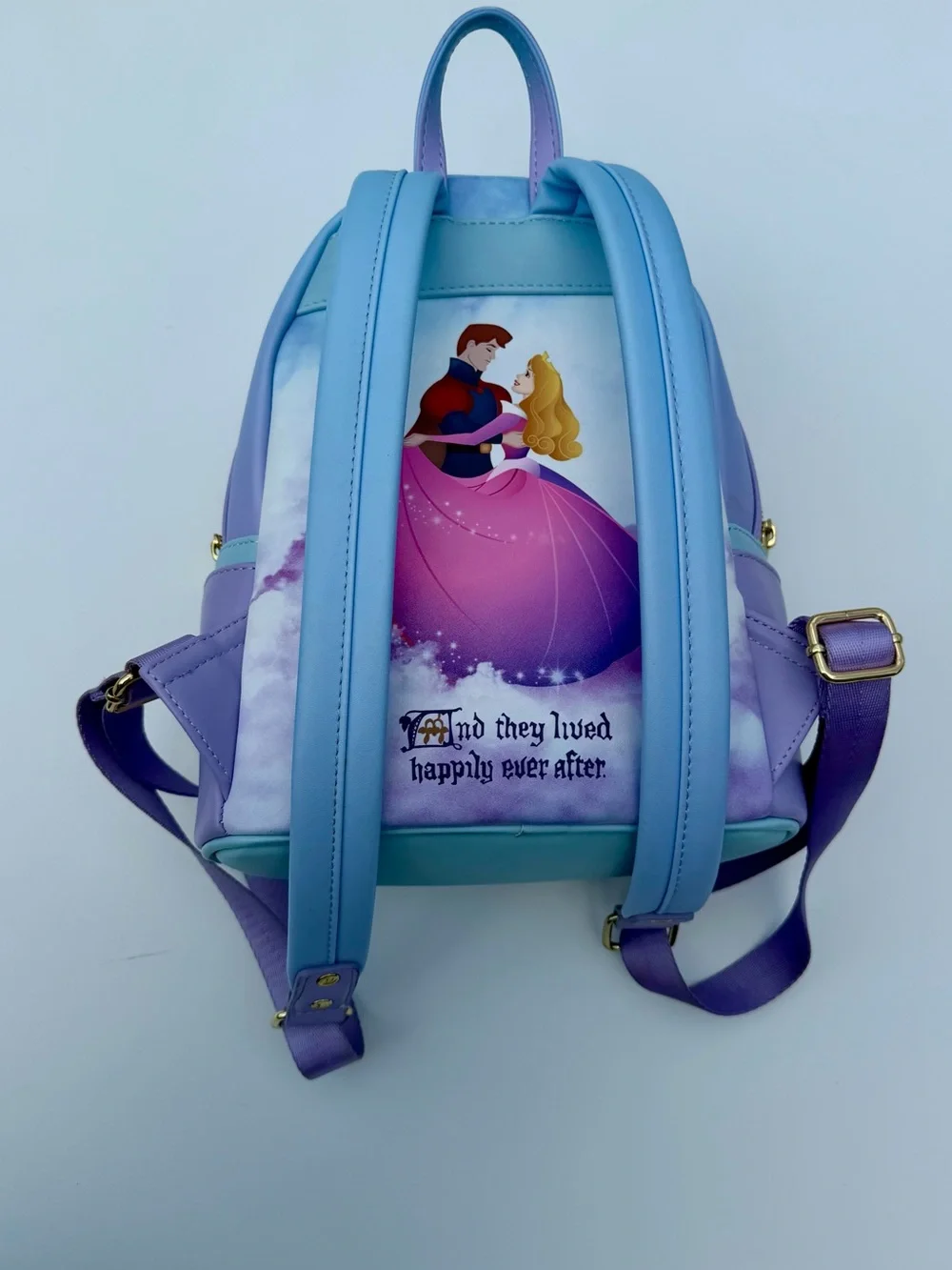 Loungefly Lavender and Sky Blue Rapunzel Castle Mini Backpack